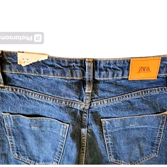 ZARA Medium Wash High Rise SLIM FLARE Leg Jeans Split Hem Sz US 2 - Picture 6 of 6